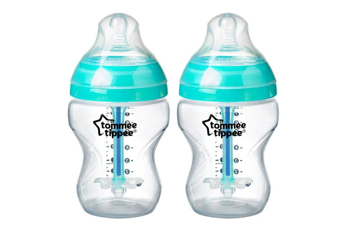 2PK Tommee Tippee Baby 0m+ 260ml Bottle w Heat Sensing Tube Silicone Teat Clear