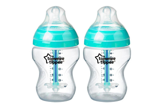 2PK Tommee Tippee Baby 0m+ 260ml Bottle w Heat Sensing Tube Silicone Teat Clear