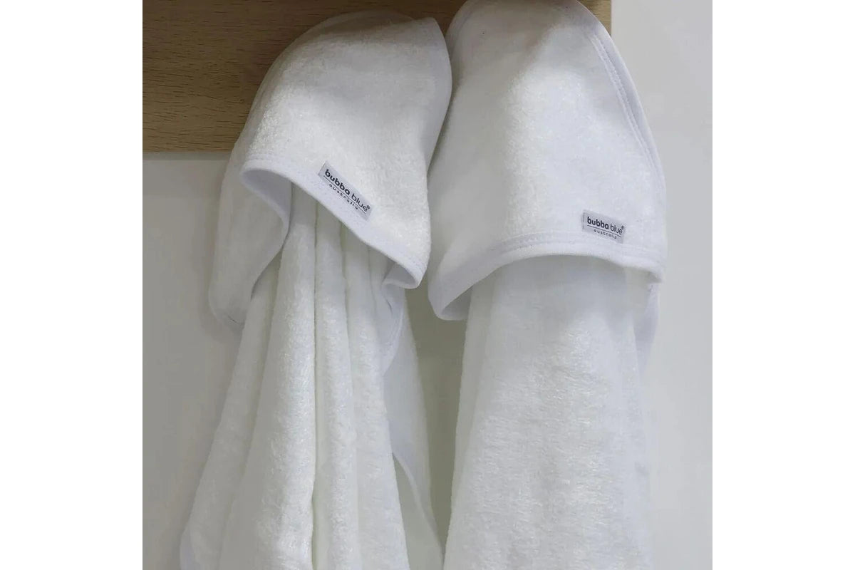 2pc Bubba Blue Bamboo Cotton Hooded Baby/Newborn/Infant Bath Towels White