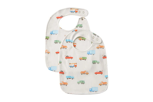 2pc Jiggle & Giggle Baby Trucking Along Jersey Bib Cotton Muslin White