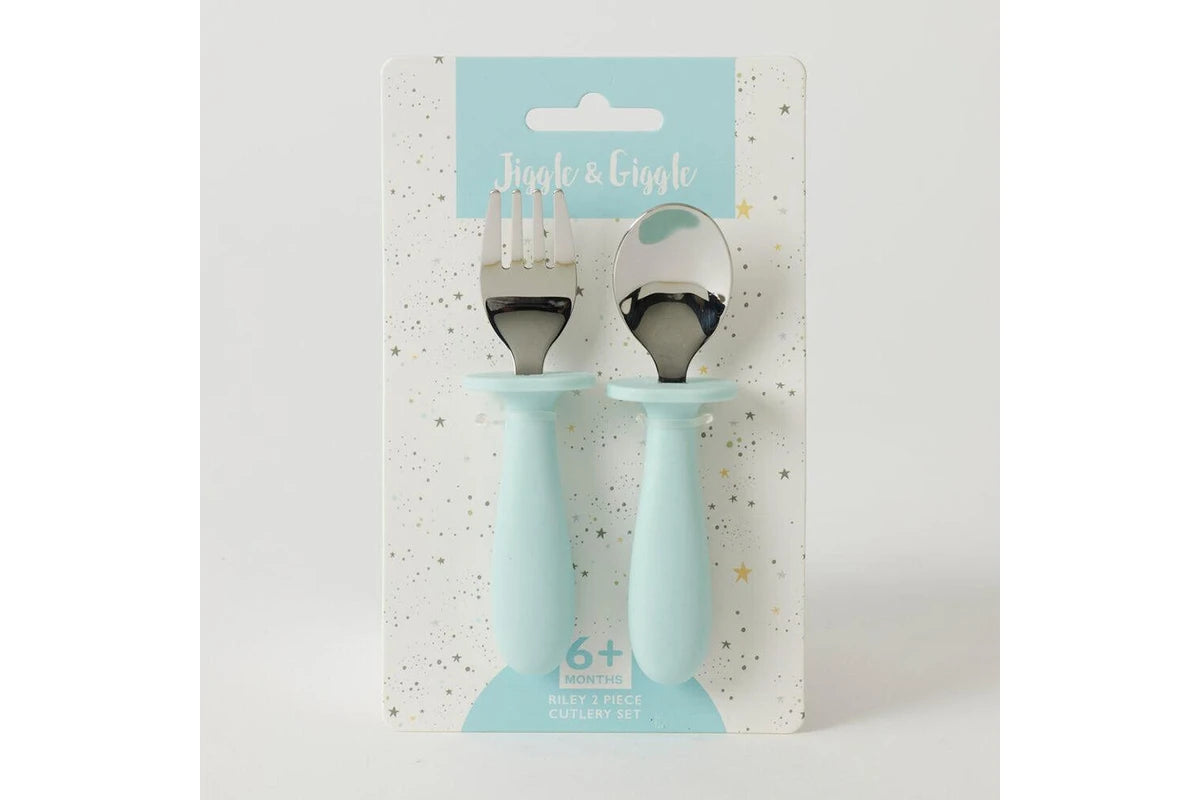 2pc Jiggle & Giggle Riley Cutlery Dishwasher-safe Toddler Dinnerware Blue