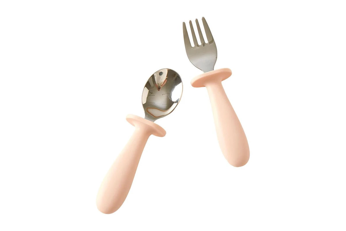 2pc Jiggle & Giggle Riley Cutlery Dishwasher-safe Toddler Dinnerware Peach