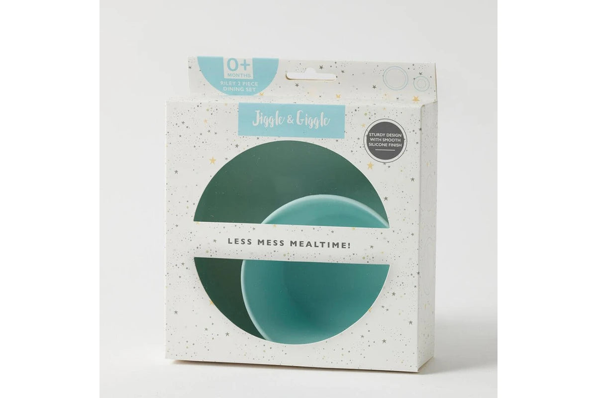 2pc Jiggle & Giggle Riley Silicone Dining Baby/Todler Dinnerware Blue