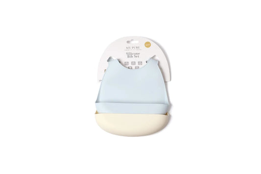 2pc My Pure Silicone Baby/Toddler Feeding Bib Set - Baby Blue and Pannacotta 4M+
