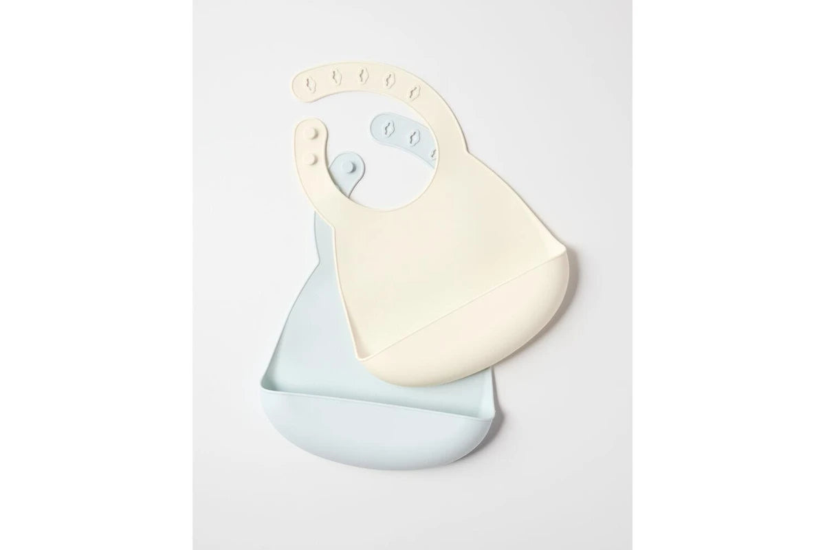 2pc My Pure Silicone Baby/Toddler Feeding Bib Set - Baby Blue and Pannacotta 4M+