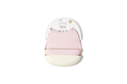 2pc My Pure Silicone Baby/Toddler Feeding Bib Set - Blush and Pannacotta 4M+