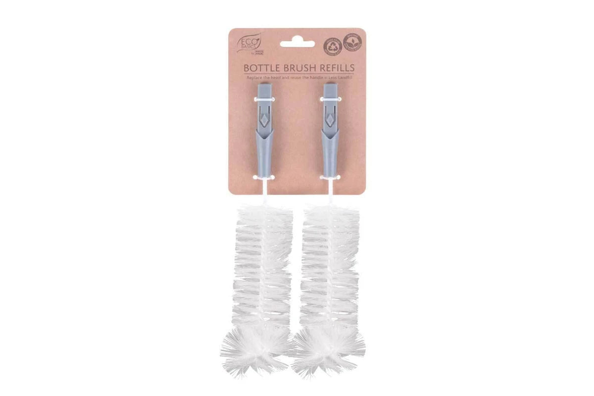 2x Eco Basics 21cm Bottle Glass Brush Cleaner Refills Nylon Bristles Cup Washer