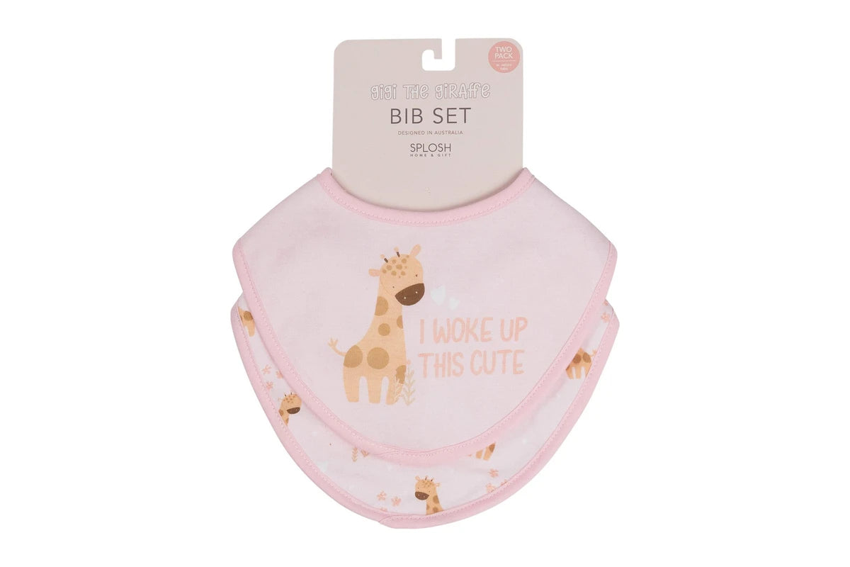 4pc Splosh Baby Infant Giraffe Cotton Feeding Bib Terry Absorbent 22x30cm Pink