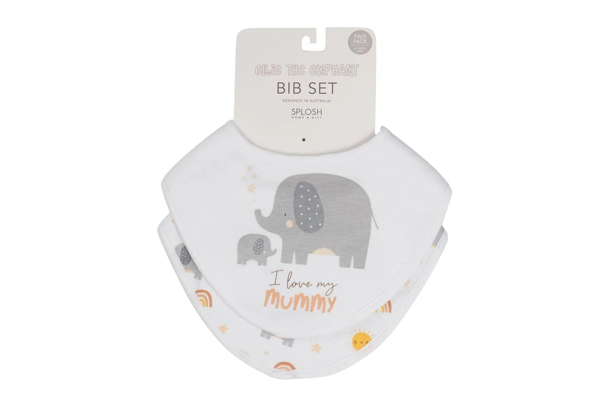 4pc Splosh Baby Infant Elephant Cotton Feeding Bib Terry Absorbent 22x30cm Grey