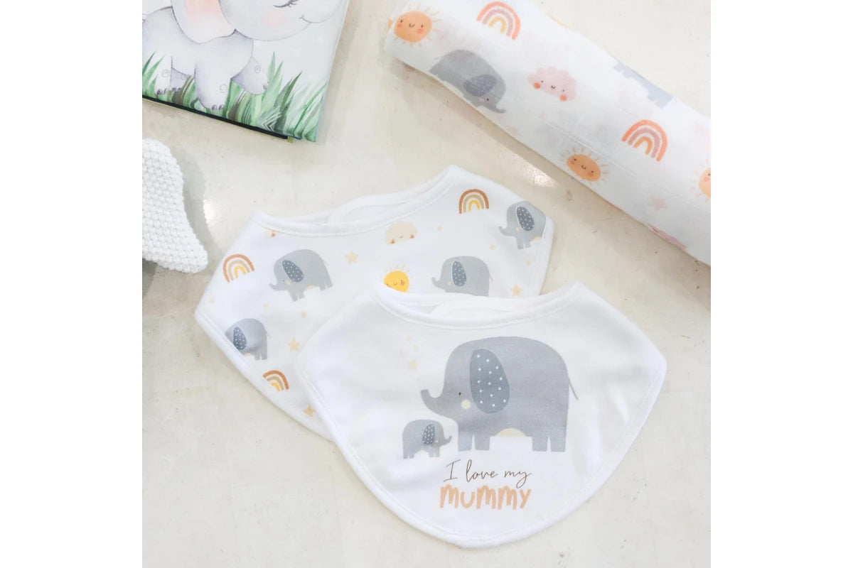 4pc Splosh Baby Infant Elephant Cotton Feeding Bib Terry Absorbent 22x30cm Grey