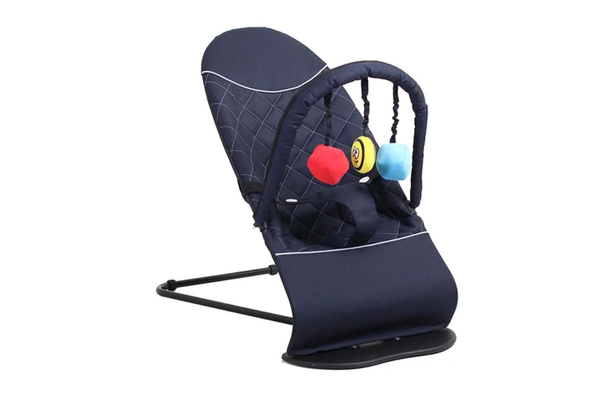 Vee Bee Baby Bouncer With Removable Toy Bar Navy Cushioned Seat 3-Point Harness