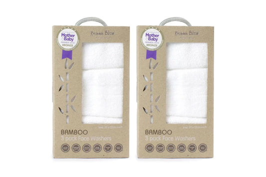 6pc Bubba Blue 25cm Square Bamboo Face Washer Set Soft Baby Towel Cloth White