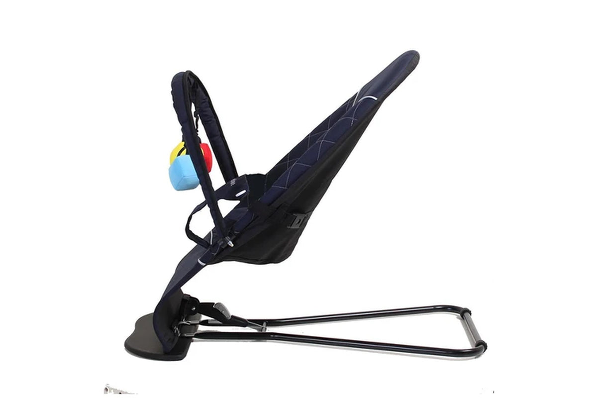 Vee Bee Baby Bouncer With Removable Toy Bar Navy Cushioned Seat 3-Point Harness