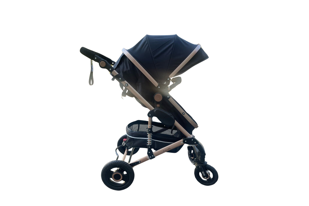 Baby Pram - 3 in 1 Pram Bassinet with Push Chair Set - BLACK