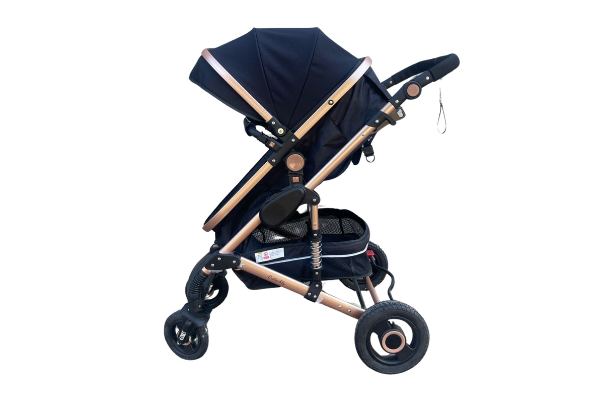 Baby Pram - 3 in 1 Pram Bassinet with Push Chair Set - BLACK