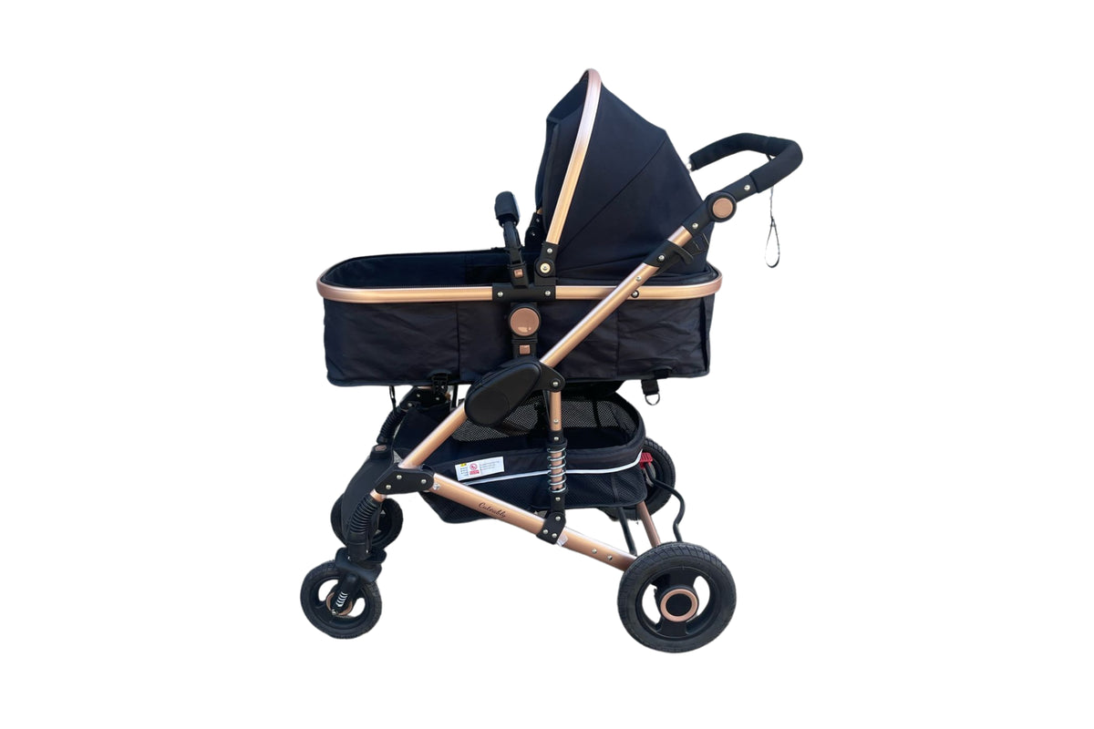 Baby Pram - 3 in 1 Pram Bassinet with Push Chair Set - BLACK