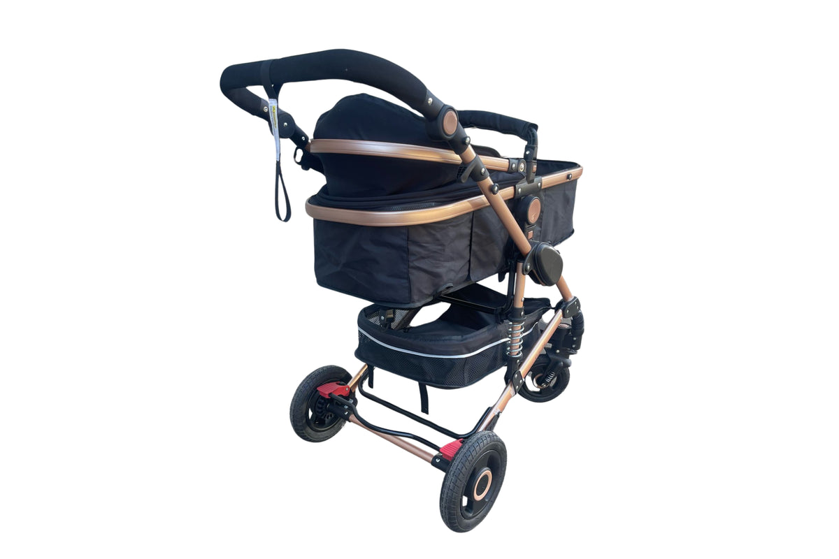 Baby Pram - 3 in 1 Pram Bassinet with Push Chair Set - BLACK