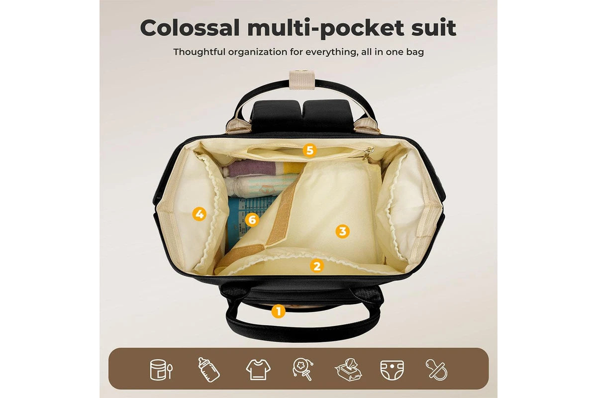 Bopeep Nappy Changing Bag Mummy Backpack Baby Diaper Bag Travel Waterproof Black