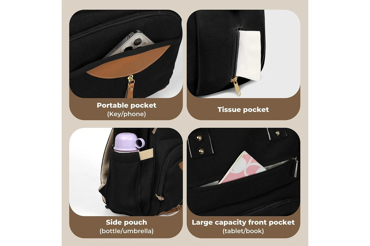 Bopeep Nappy Changing Bag Mummy Backpack Baby Diaper Bag Travel Waterproof Black