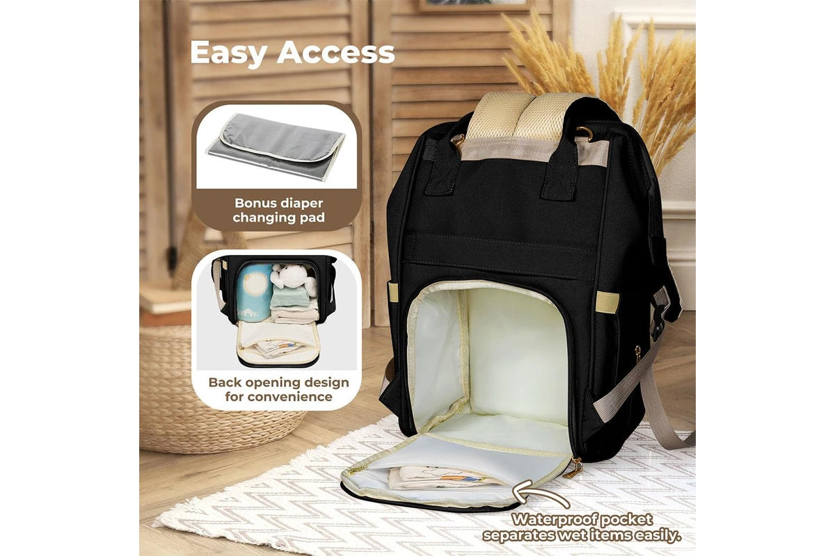Bopeep Nappy Changing Bag Mummy Backpack Baby Diaper Bag Travel Waterproof Black