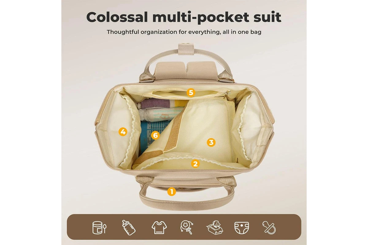Bopeep Nappy Changing Bag Mummy Backpack Baby Diaper Bag Travel Waterproof Khaki