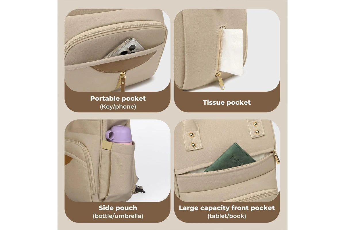 Bopeep Nappy Changing Bag Mummy Backpack Baby Diaper Bag Travel Waterproof Khaki