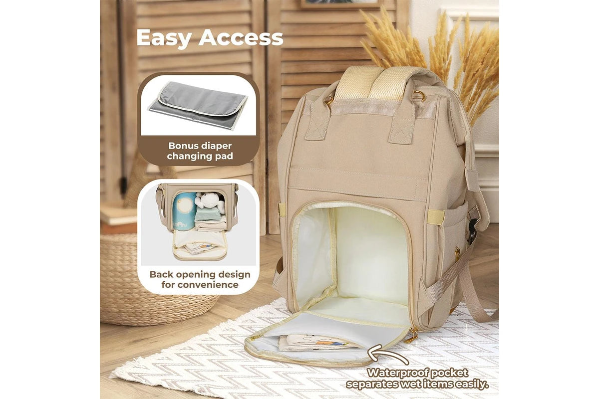 Bopeep Nappy Changing Bag Mummy Backpack Baby Diaper Bag Travel Waterproof Khaki