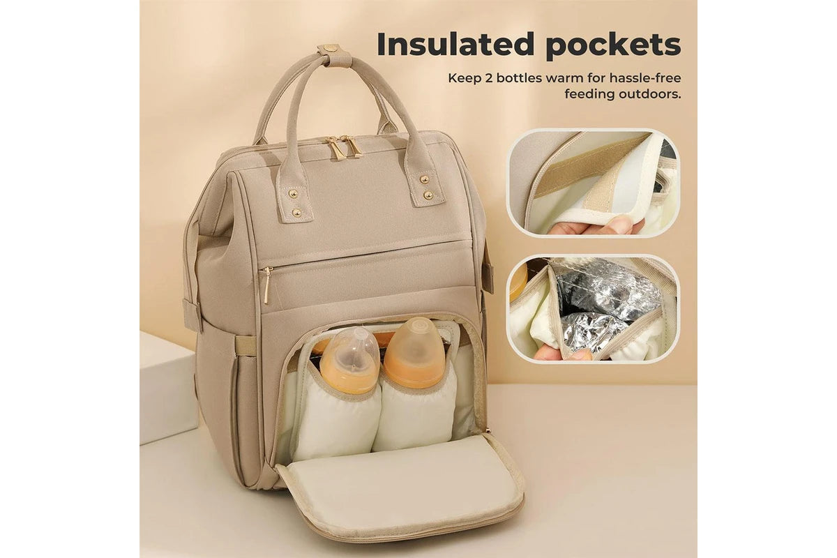 Bopeep Nappy Changing Bag Mummy Backpack Baby Diaper Bag Travel Waterproof Khaki