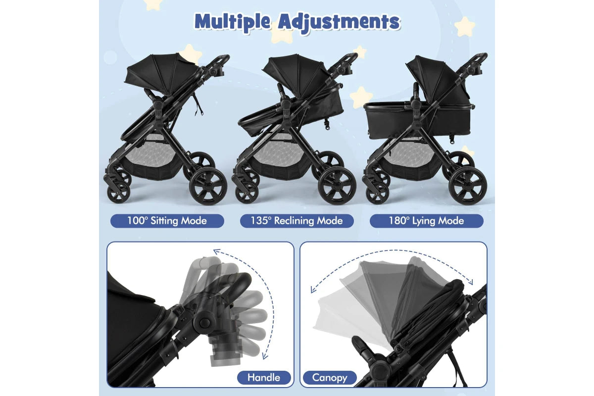 Costway 2in1 Convertible Pram Portable Folding Stroller Lightweight Stroller w/Storage Bag Black
