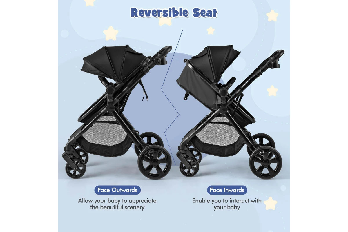 Costway 2in1 Convertible Pram Portable Folding Stroller Lightweight Stroller w/Storage Bag Black