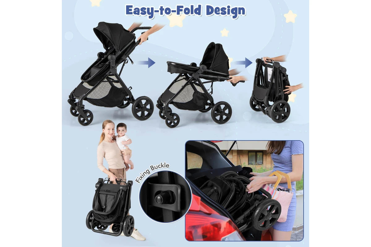 Costway 2in1 Convertible Pram Portable Folding Stroller Lightweight Stroller w/Storage Bag Black