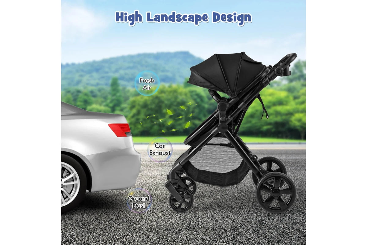 Costway 2in1 Convertible Pram Portable Folding Stroller Lightweight Stroller w/Storage Bag Black
