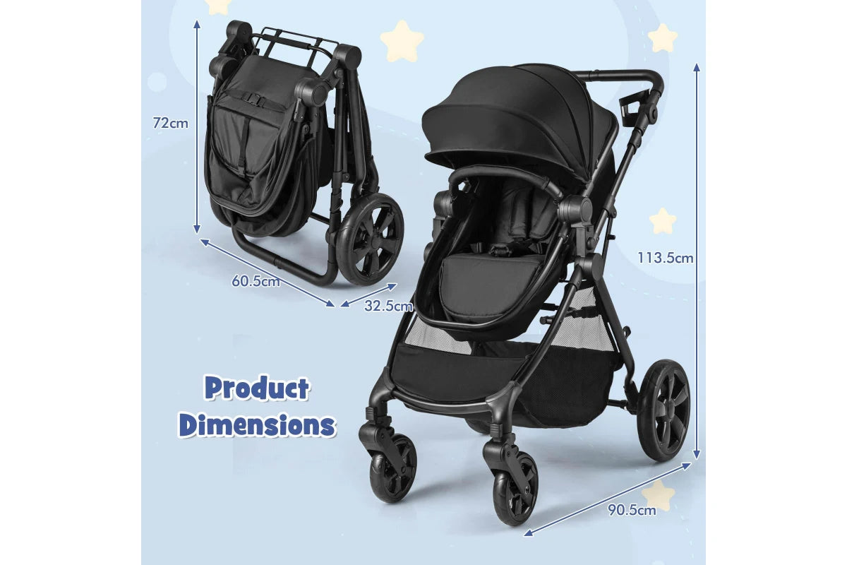 Costway 2in1 Convertible Pram Portable Folding Stroller Lightweight Stroller w/Storage Bag Black