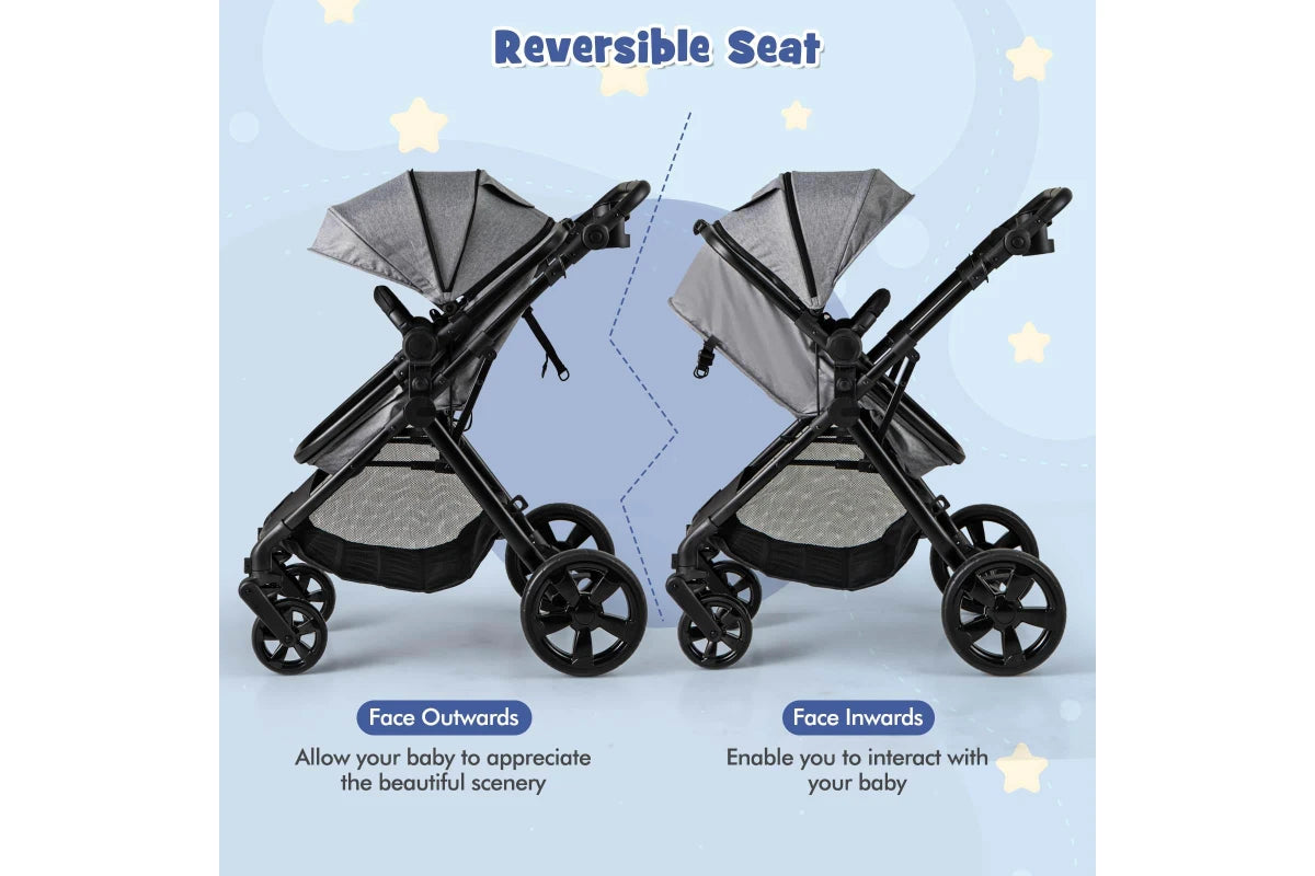 Costway 2in1 Convertible Pram Portable Folding Stroller Lightweight Stroller w/Storage Bag Grey