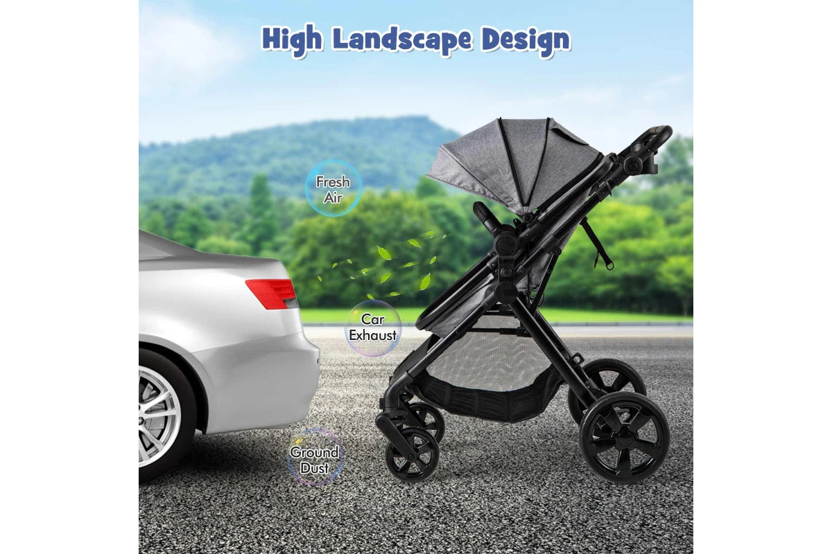 Costway 2in1 Convertible Pram Portable Folding Stroller Lightweight Stroller w/Storage Bag Grey