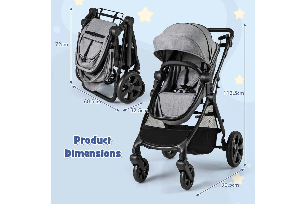 Costway 2in1 Convertible Pram Portable Folding Stroller Lightweight Stroller w/Storage Bag Grey