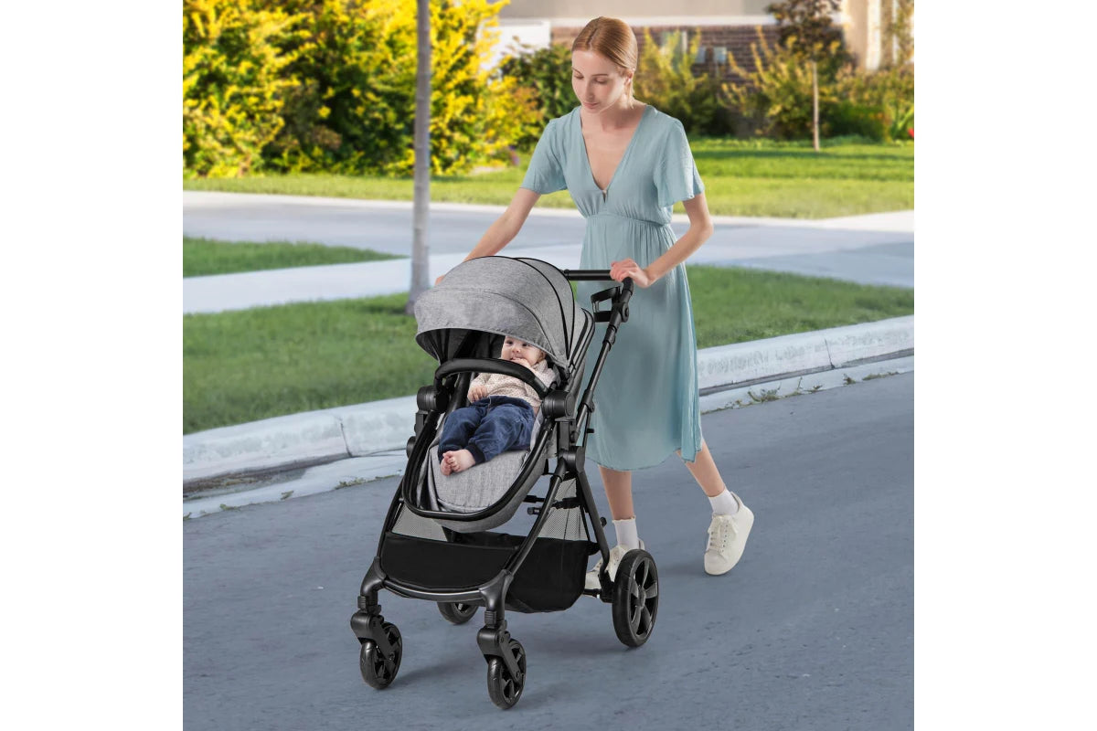 Costway 2in1 Convertible Pram Portable Folding Stroller Lightweight Stroller w/Storage Bag Grey