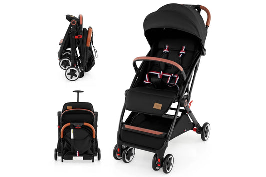 Costway Foldable Travel Stroller w/Canopy & Storage Basket Adjustable Aluminum Frame Dash Pram Pushchair