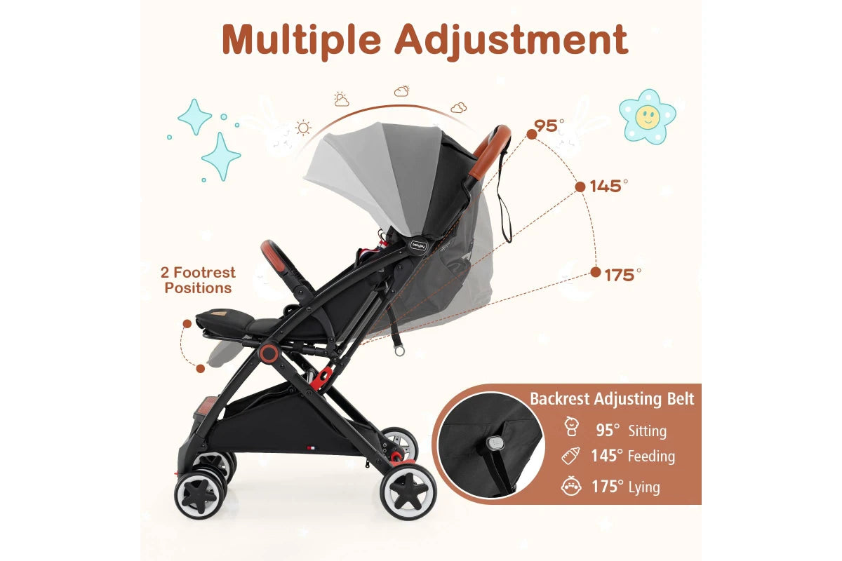 Costway Foldable Travel Stroller w/Canopy & Storage Basket Adjustable Aluminum Frame Dash Pram Pushchair