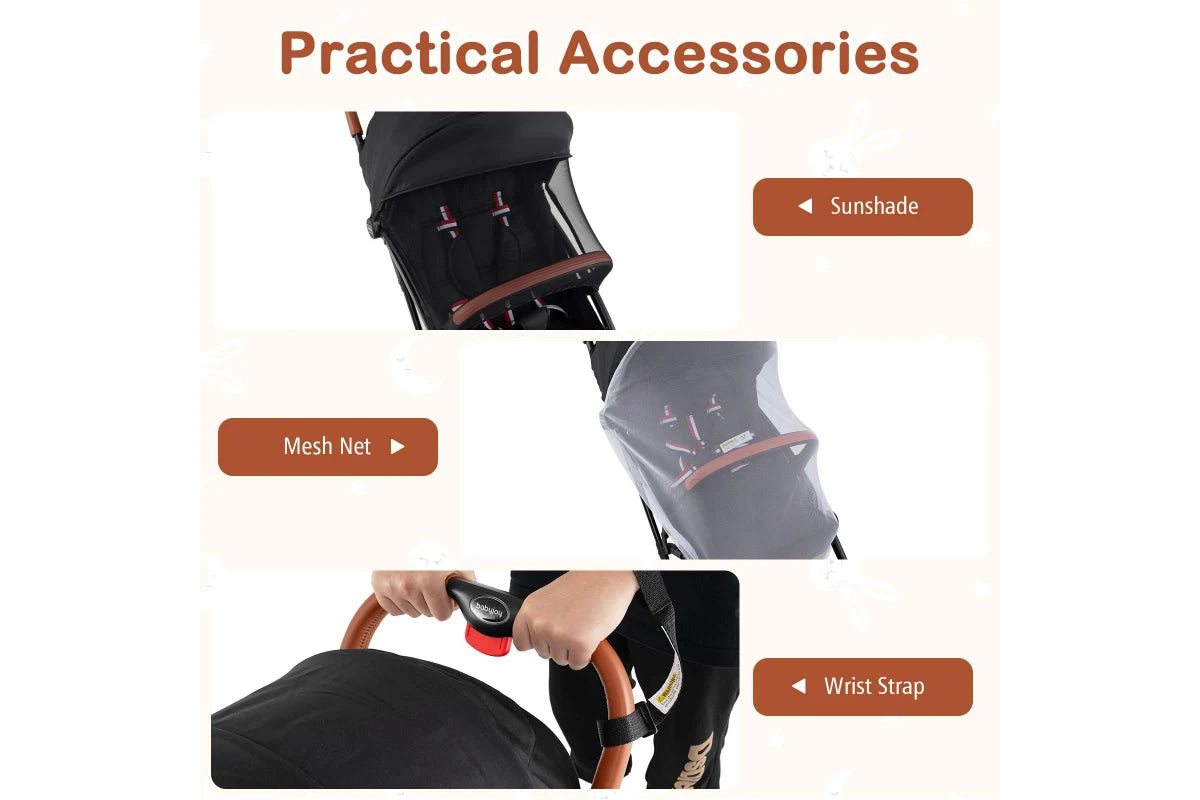 Costway Foldable Travel Stroller w/Canopy & Storage Basket Adjustable Aluminum Frame Dash Pram Pushchair