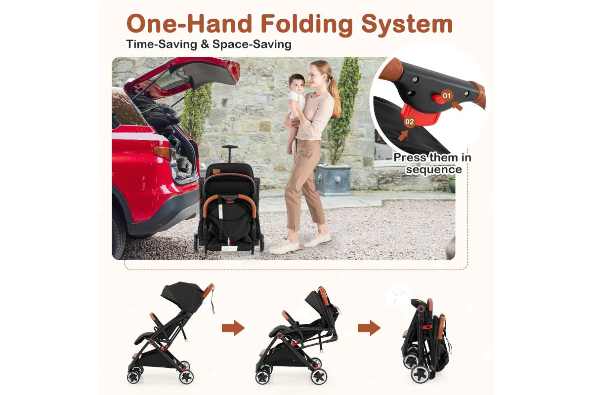 Costway Foldable Travel Stroller w/Canopy & Storage Basket Adjustable Aluminum Frame Dash Pram Pushchair