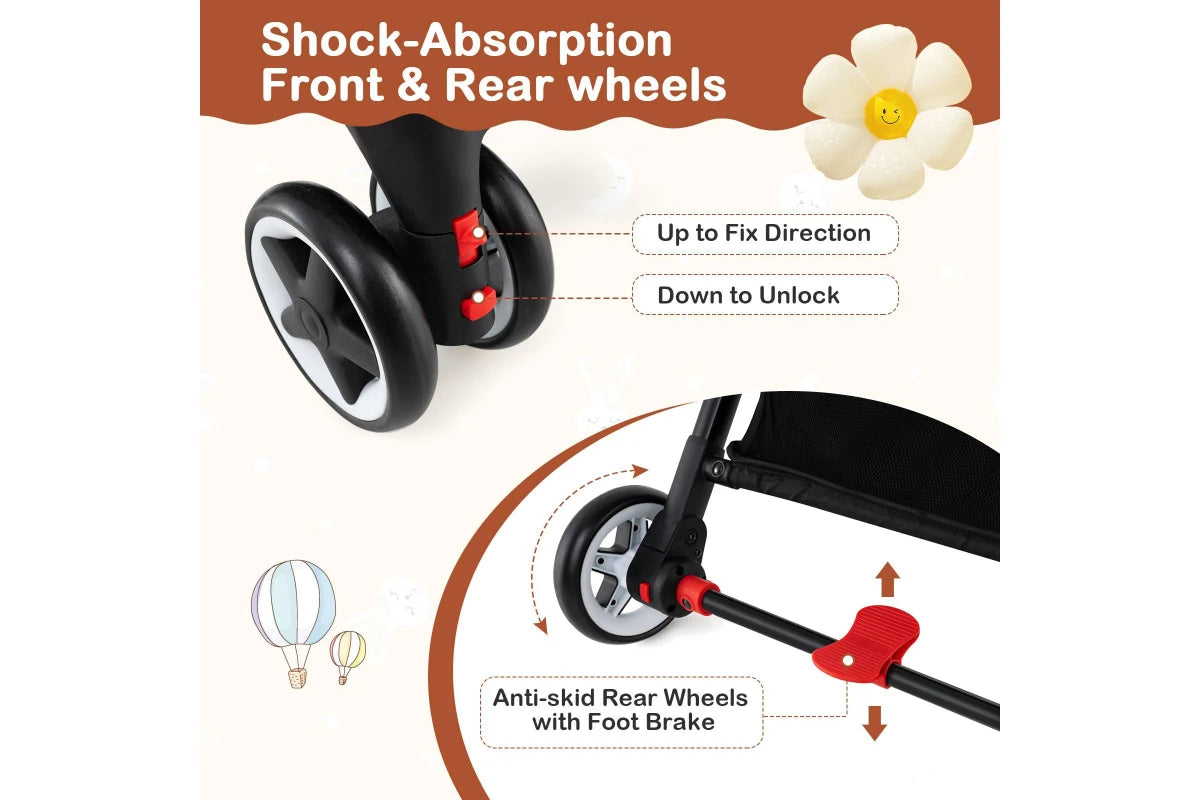 Costway Foldable Travel Stroller w/Canopy & Storage Basket Adjustable Aluminum Frame Dash Pram Pushchair
