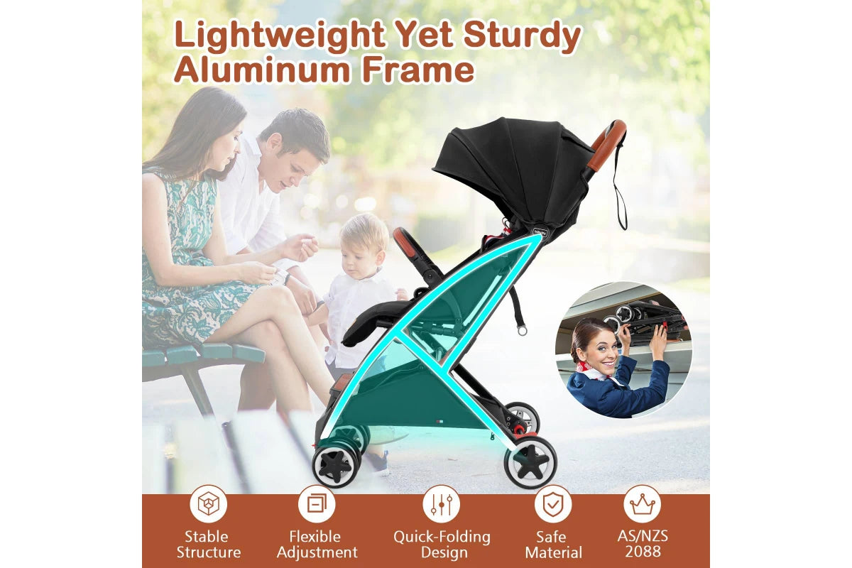 Costway Foldable Travel Stroller w/Canopy & Storage Basket Adjustable Aluminum Frame Dash Pram Pushchair