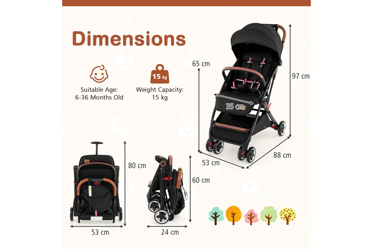 Costway Foldable Travel Stroller w/Canopy & Storage Basket Adjustable Aluminum Frame Dash Pram Pushchair