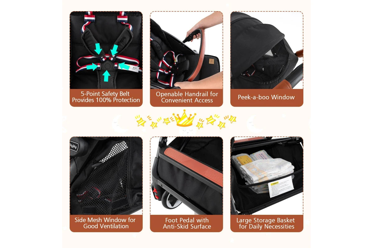 Costway Foldable Travel Stroller w/Canopy & Storage Basket Adjustable Aluminum Frame Dash Pram Pushchair