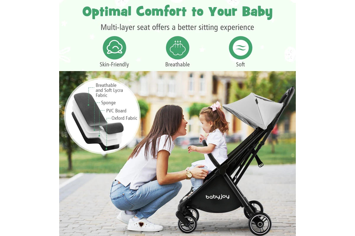 Costway Folding Stoller Portable Stroller w/Adjustable Canopy Gravity Folding Design Grey