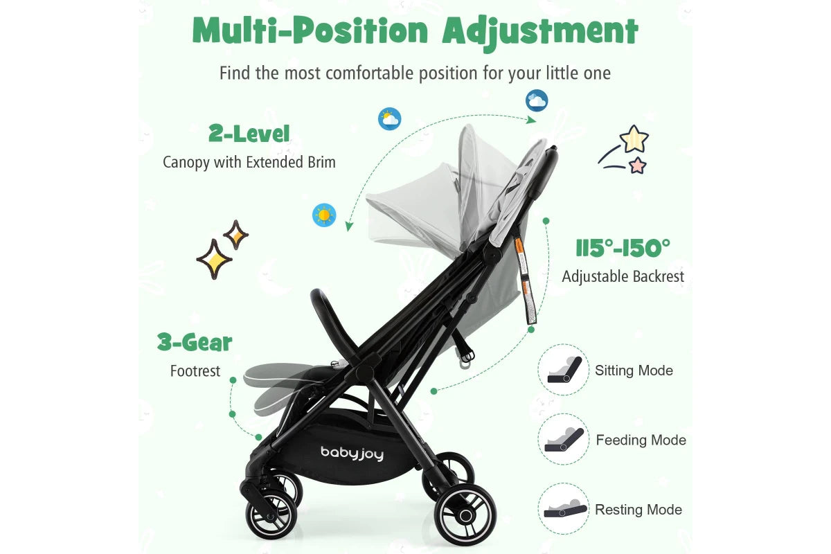 Costway Folding Stoller Portable Stroller w/Adjustable Canopy Gravity Folding Design Grey
