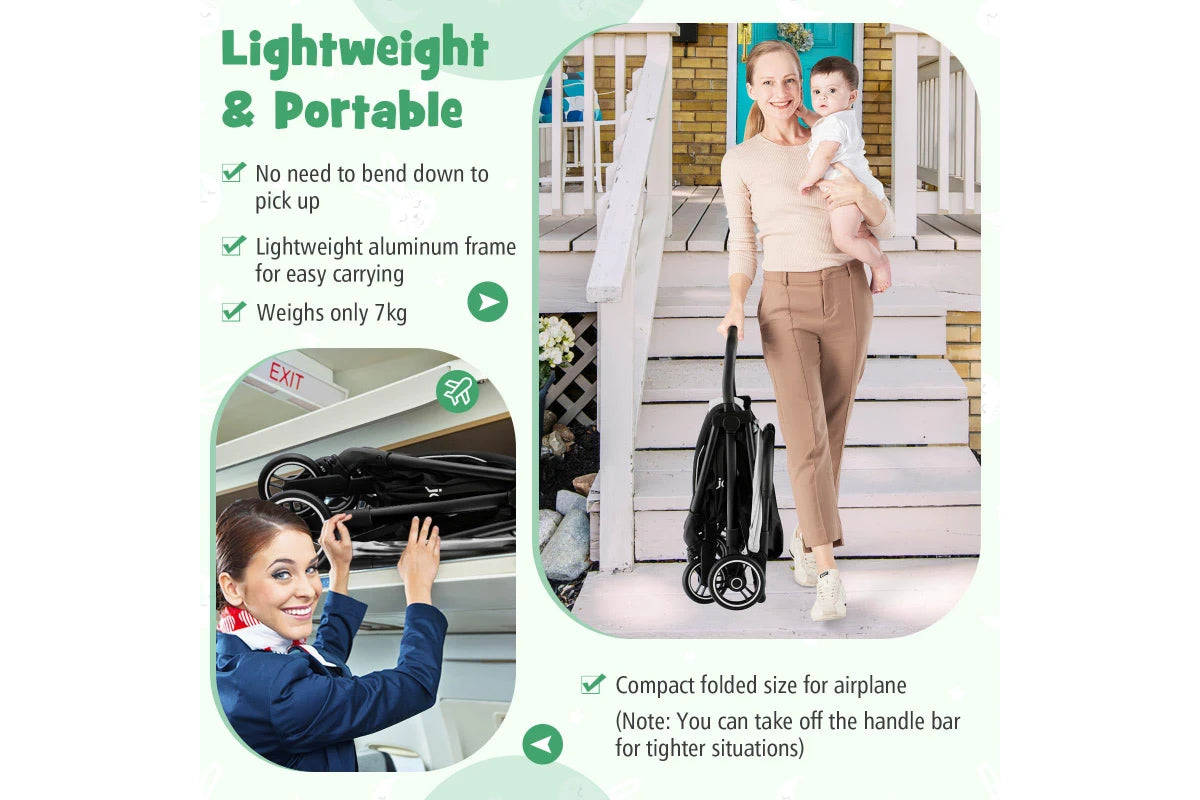 Costway Folding Stoller Portable Stroller w/Adjustable Canopy Gravity Folding Design Grey