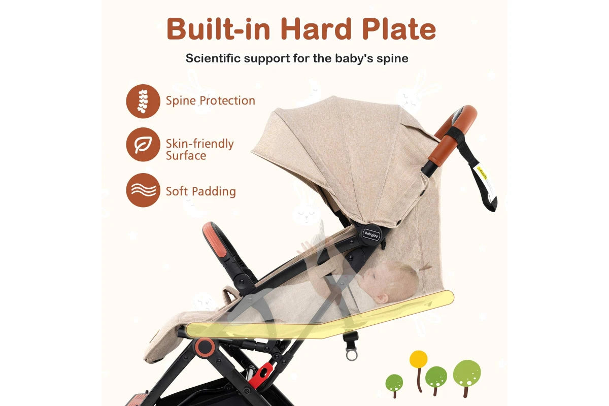 Costway Folding Stroller & Pushchair Pram w/Adjustable Backrest & Footrest & 5-Point Harness Beige
