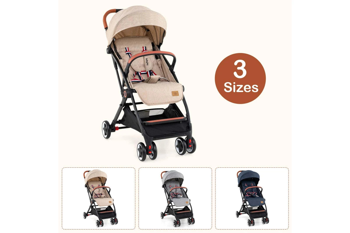 Costway Folding Stroller & Pushchair Pram w/Adjustable Backrest & Footrest & 5-Point Harness Beige